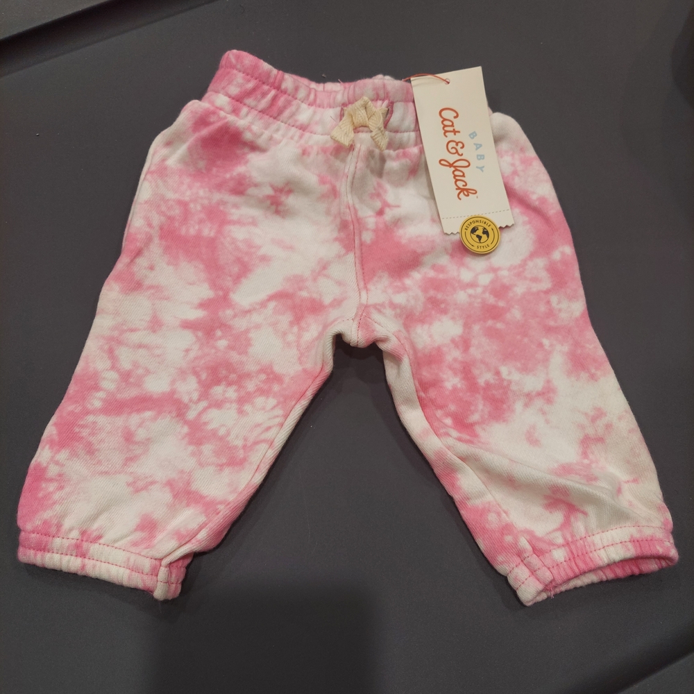 📢 NWT Cat & Jack Pink and White Tie-Dye Joggers (Size: NB, 6-9M, 12M)